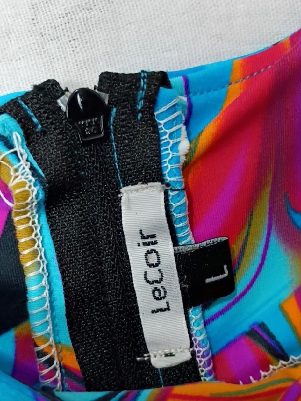 LECOIR Blue Multicolor Swirl Long-Sleeve Jumpsuit - Bodycon Bodysuit -Large NWOT - Picture 9 of 10
